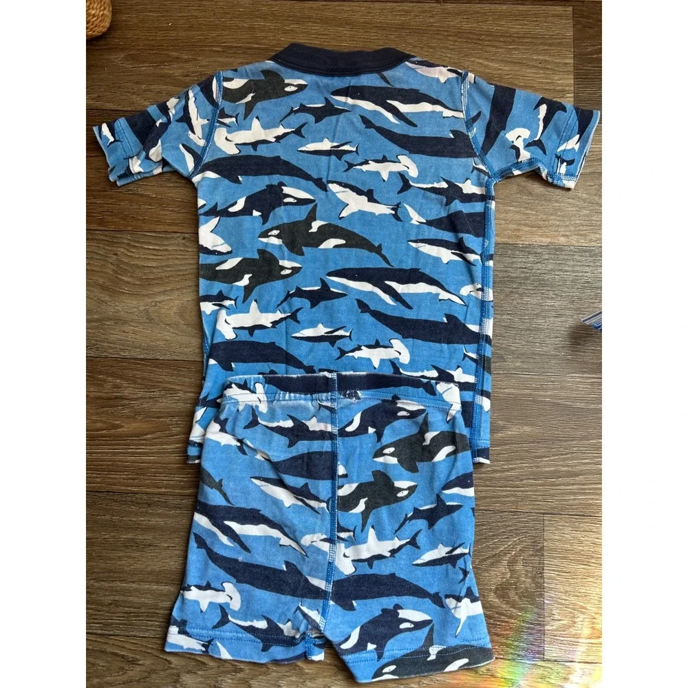 Hanna Andersson Kids Blue Shark Whale Organic Cotton Pajama Set Short Sleeve 120